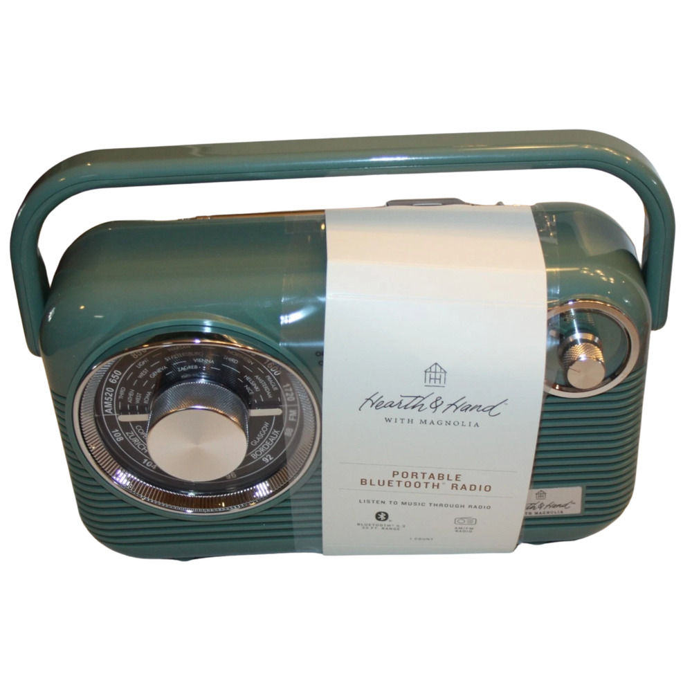 Retro Portable AM/FM Bluetooth Radio Green - Hearth & Hand with Magnolia NEW - Picture 2 of 5